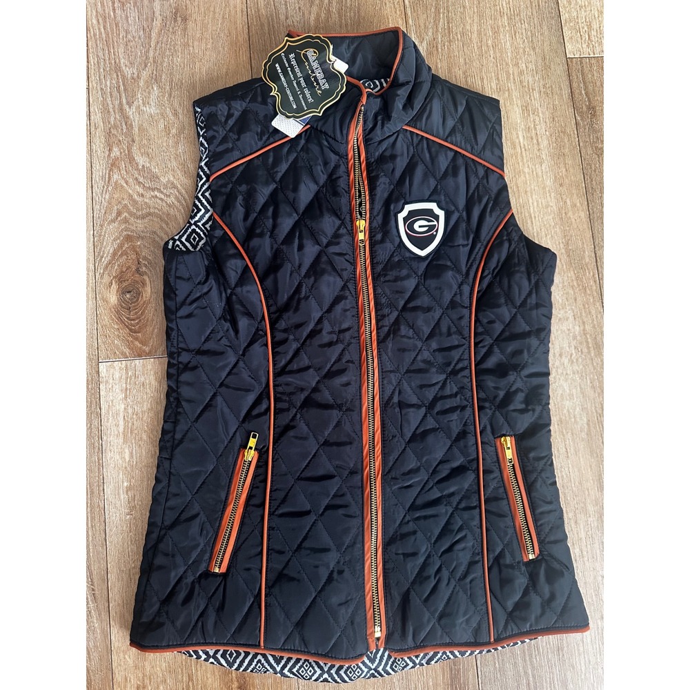 Gameday Couture Georgia Bulldogs Quilted Vest Womens‎ Small Black Orange NWT